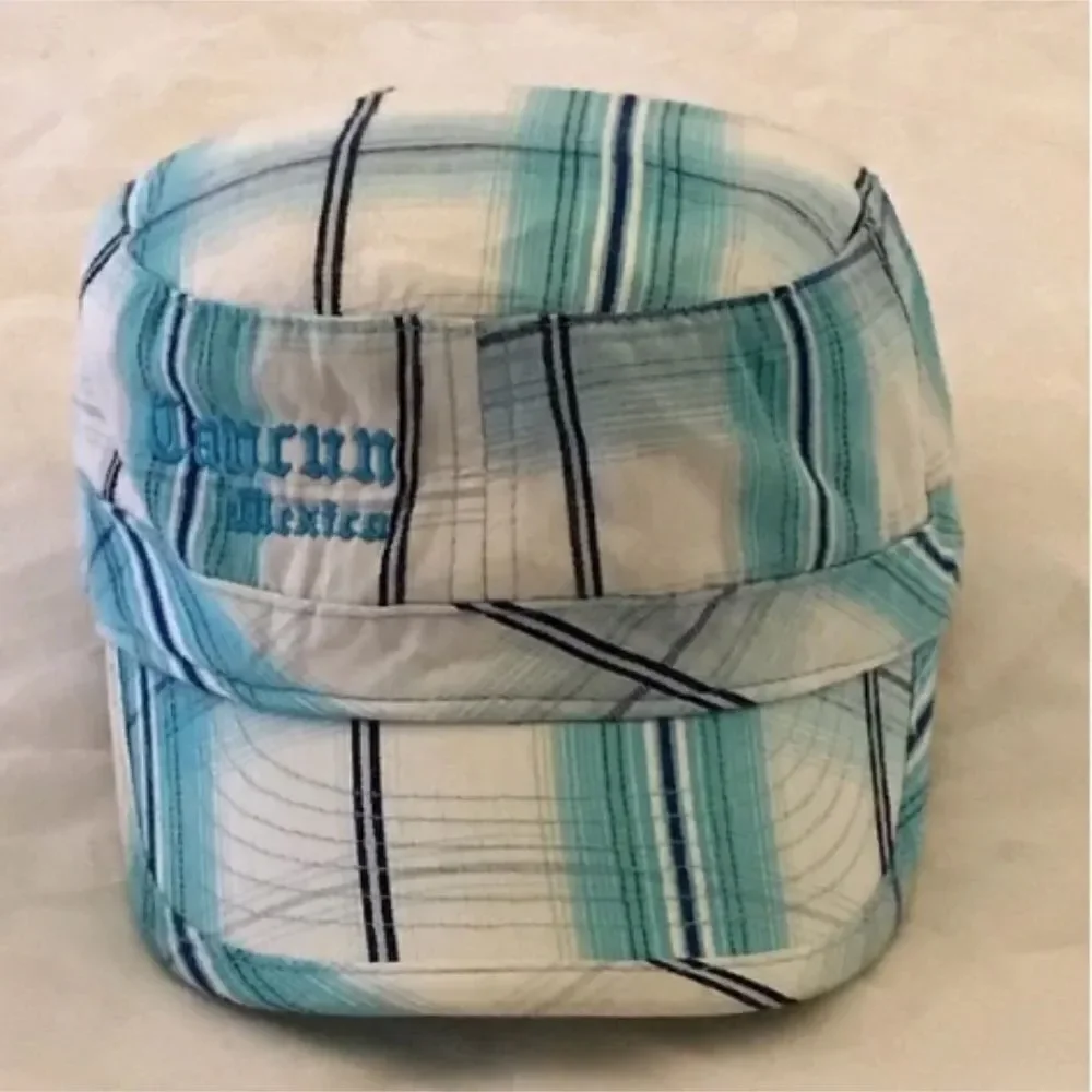 Caribbean Side Cancun Mexico Aqua Blue Plaid Hat